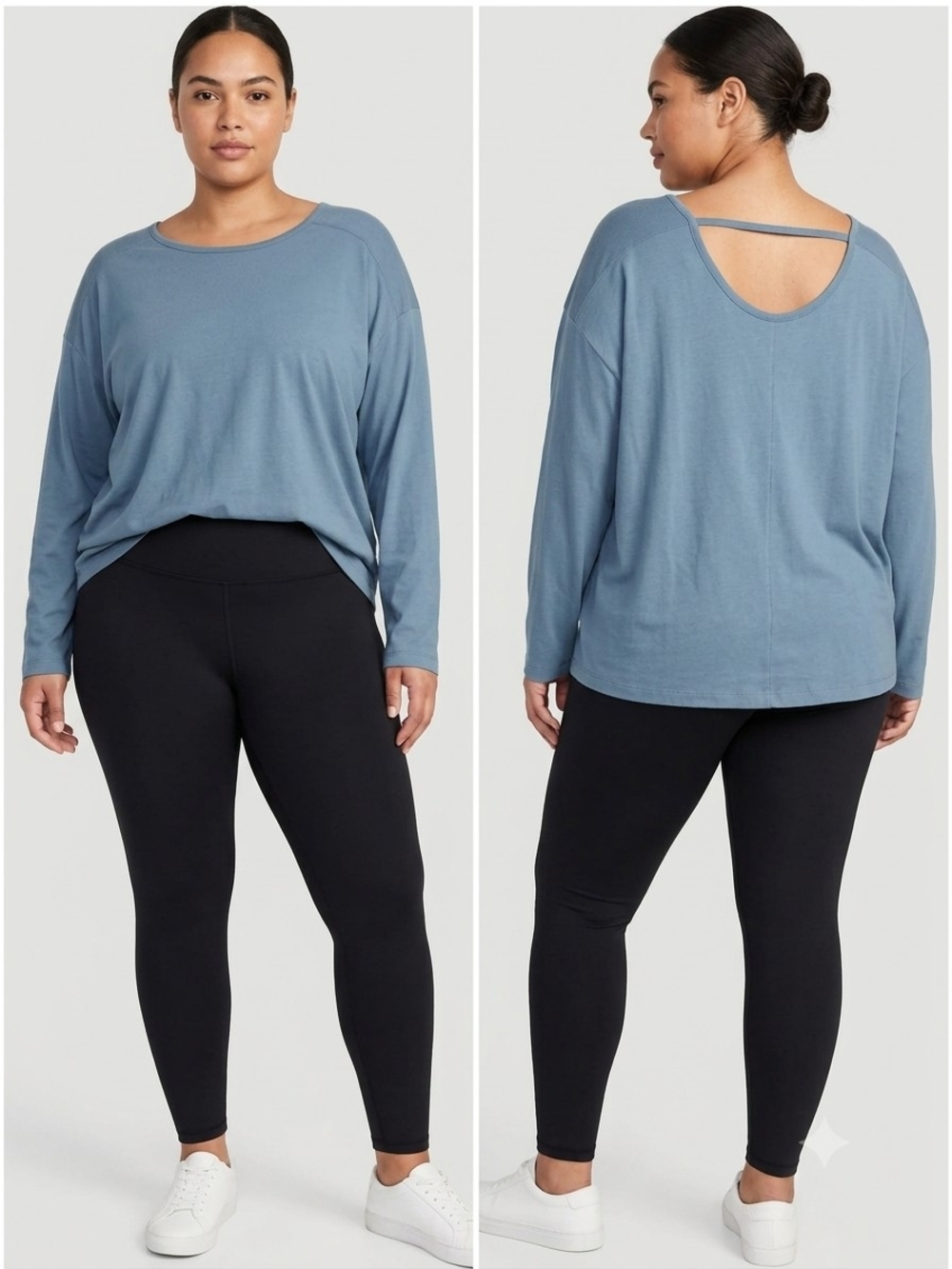 Members Mark Scoop-Back Long Sleeve Active Tee in Dusty Blue